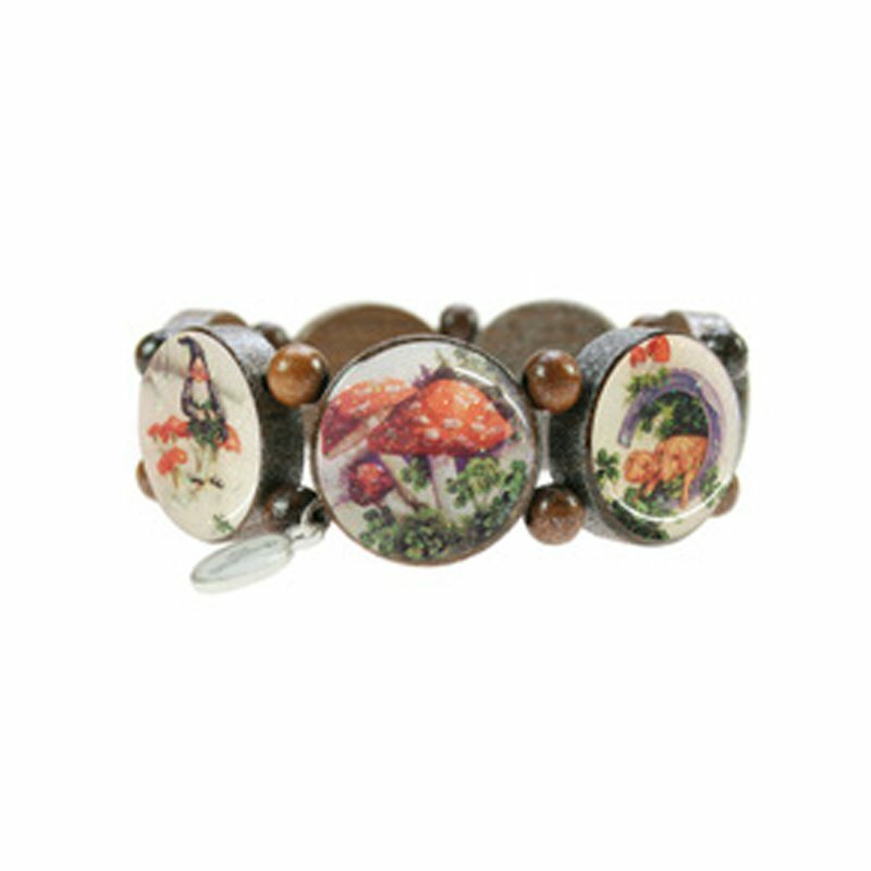 Wooden bracelet brown with silver pigments dwarf motifs