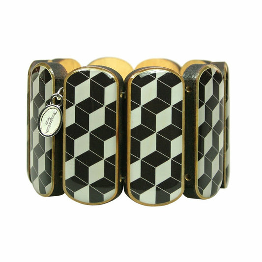 Statement wooden bracelet Harlequin black white