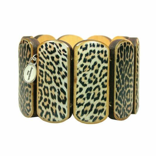 Statement wooden bracelet wide leopard pattern