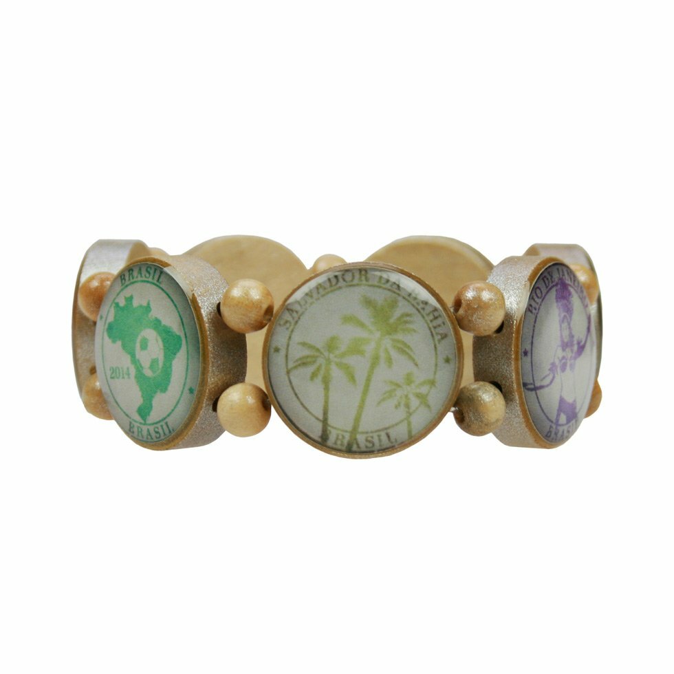 Wooden bracelet light with silver pigments and Brazil motifs