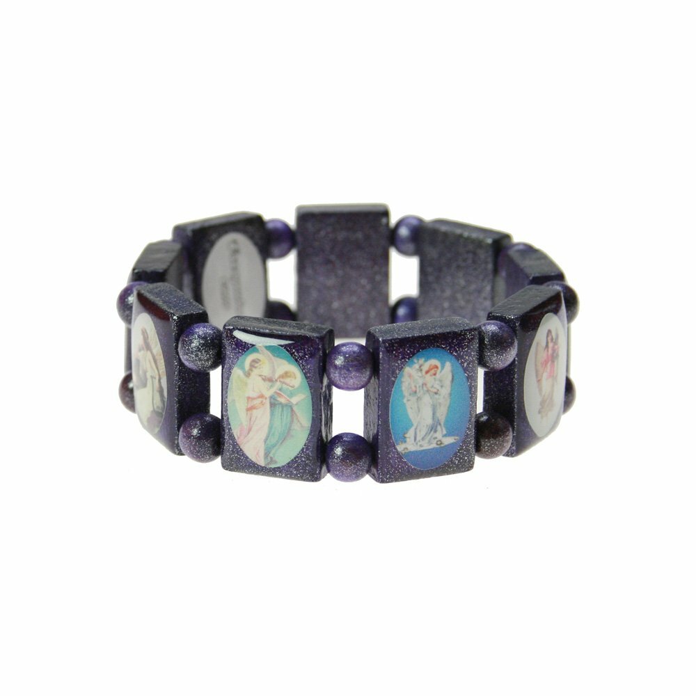 Original Escapulario Guardian Angel Wooden Bracelet Purple Size S/M