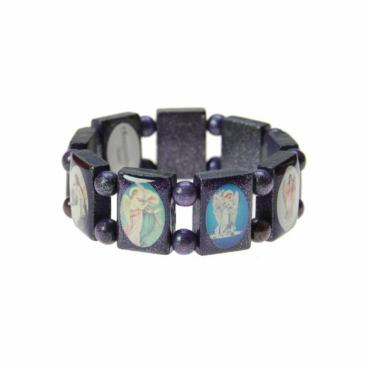 Original Escapulario Guardian Angel Wooden Bracelet Purple Size S/M