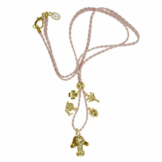 Pilz Glücksbringer- Baumwollkette Rosa Gold