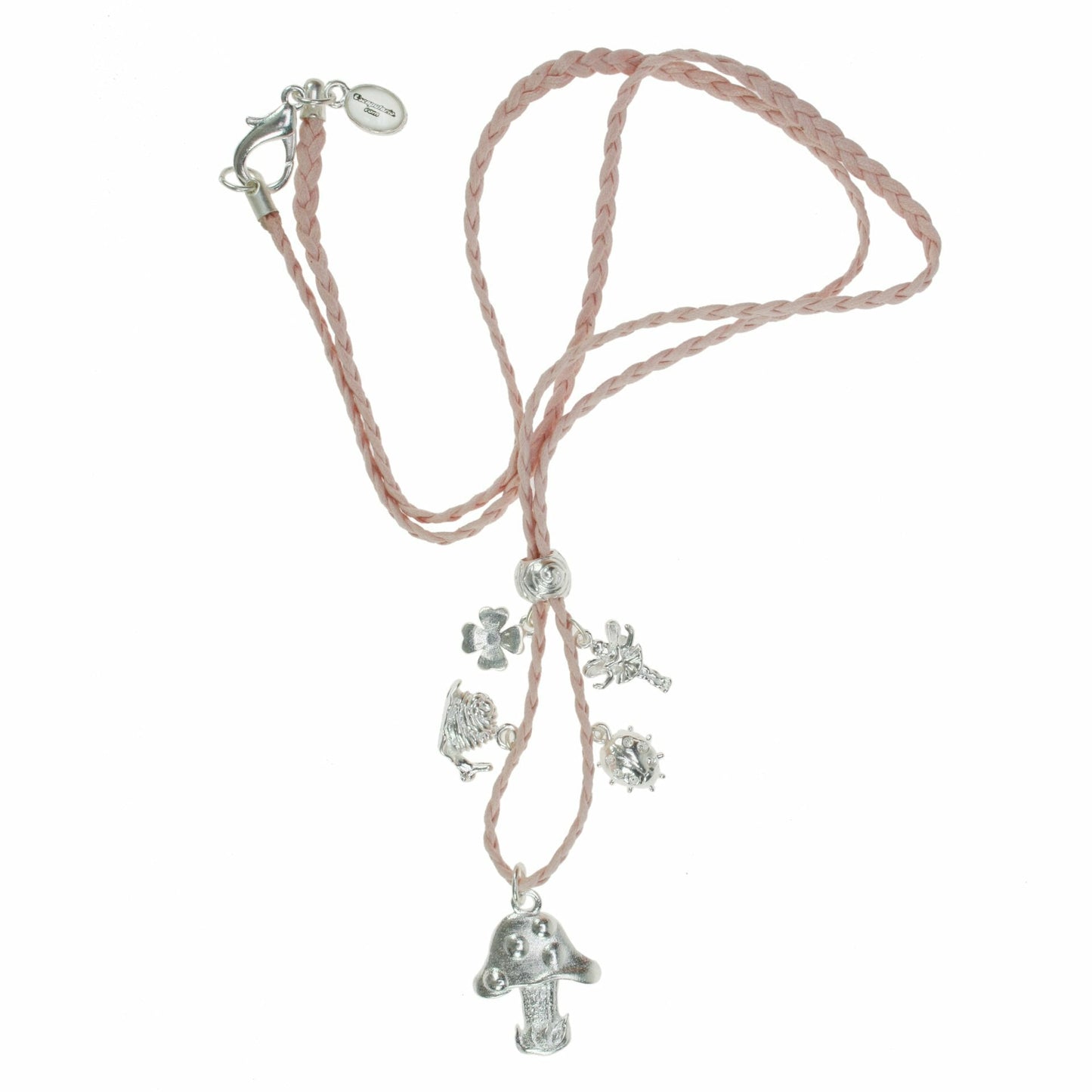 Collier porte-bonheur champignon en coton rose argenté