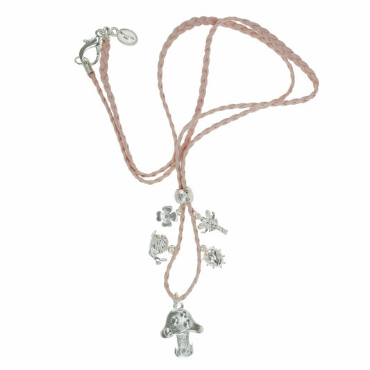 Pilz Glücksbringer- Baumwollkette Rosa Silber