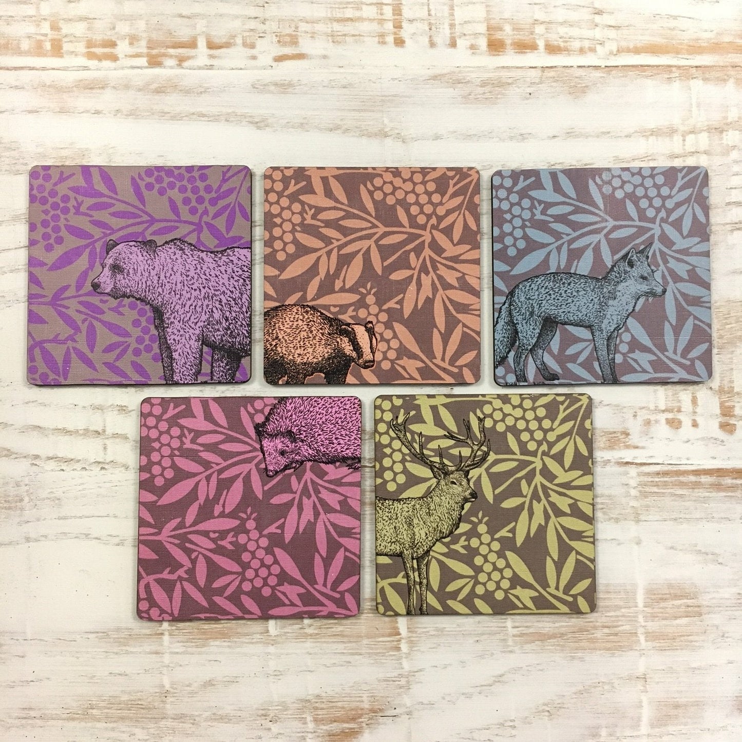 Coasters Set of 5 FOREST ANIMALS