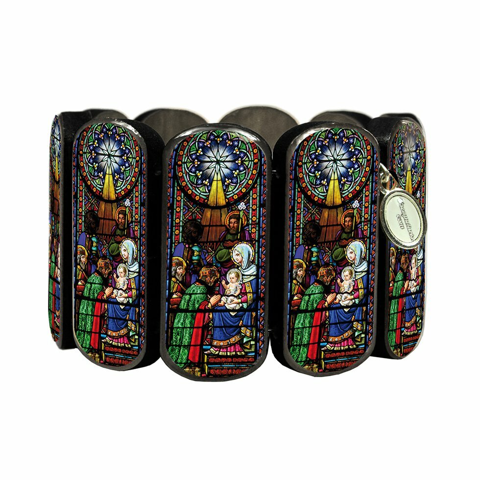 Statement wooden bracelet church with Maria motif