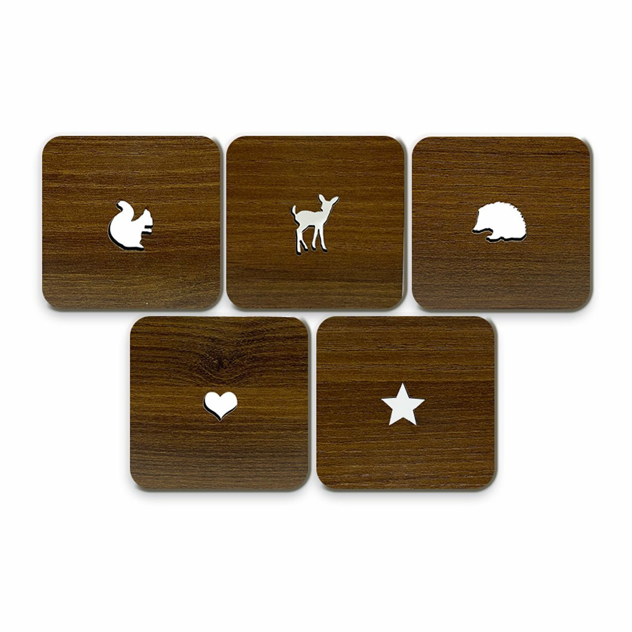 Coasters set of 5 FOREST ANIMALS lasered