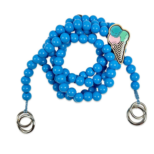 mobile phone chain in denim blue with ice wooden pin
