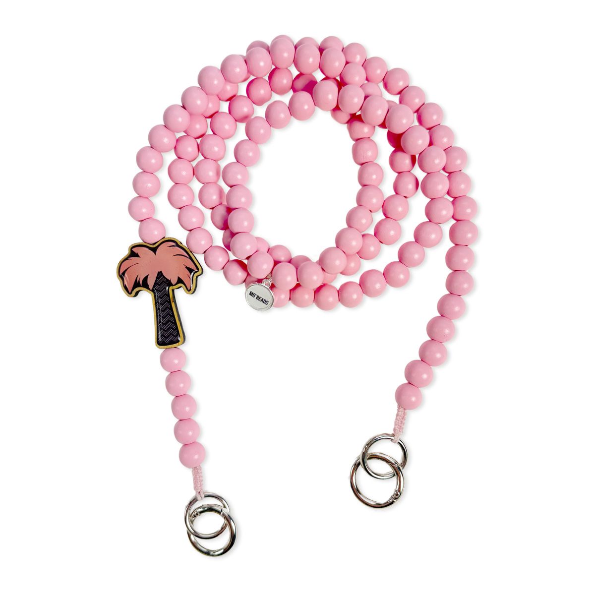 mobile phone chain in pastel pink with palm tree wooden pin