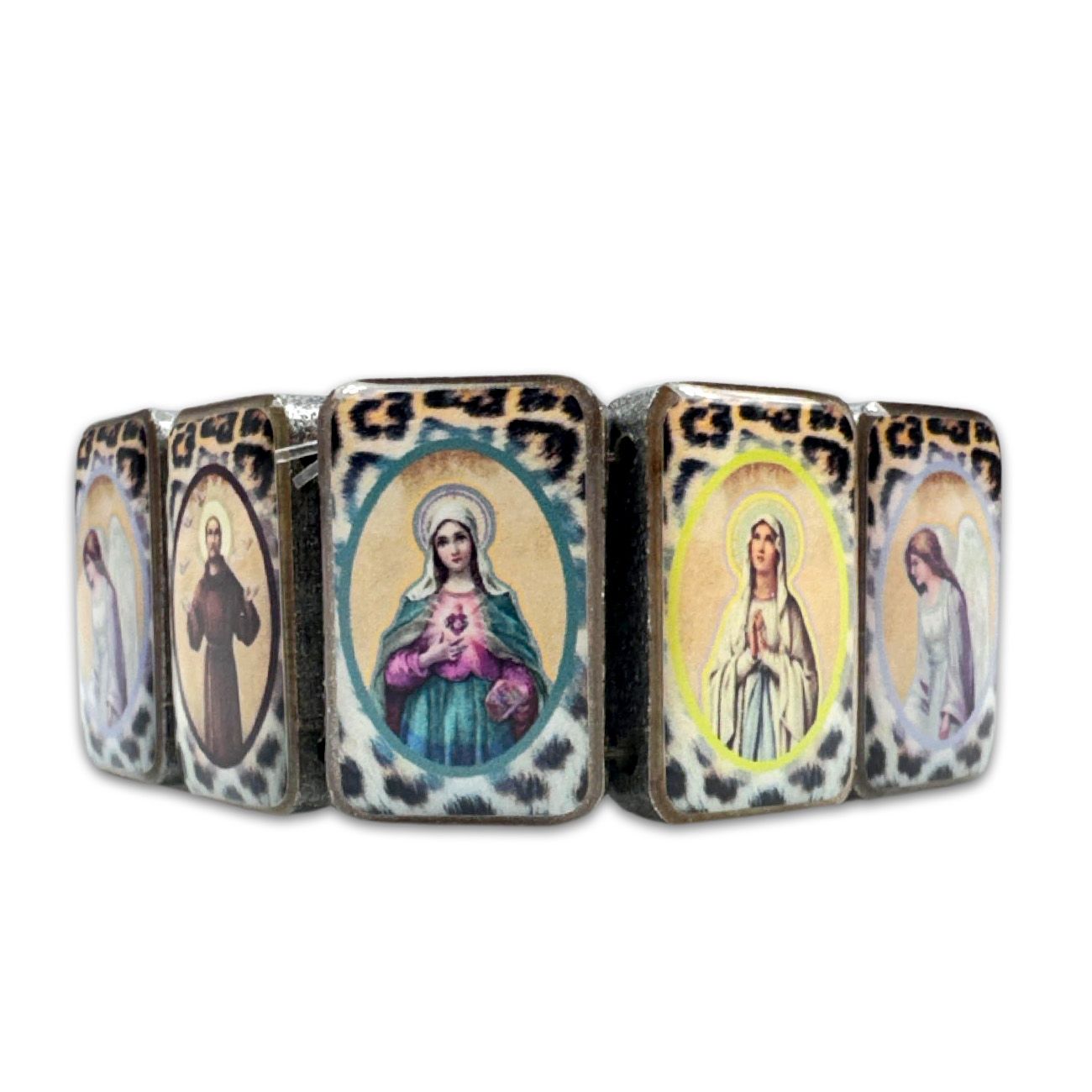 saint bracelet with leopard pattern