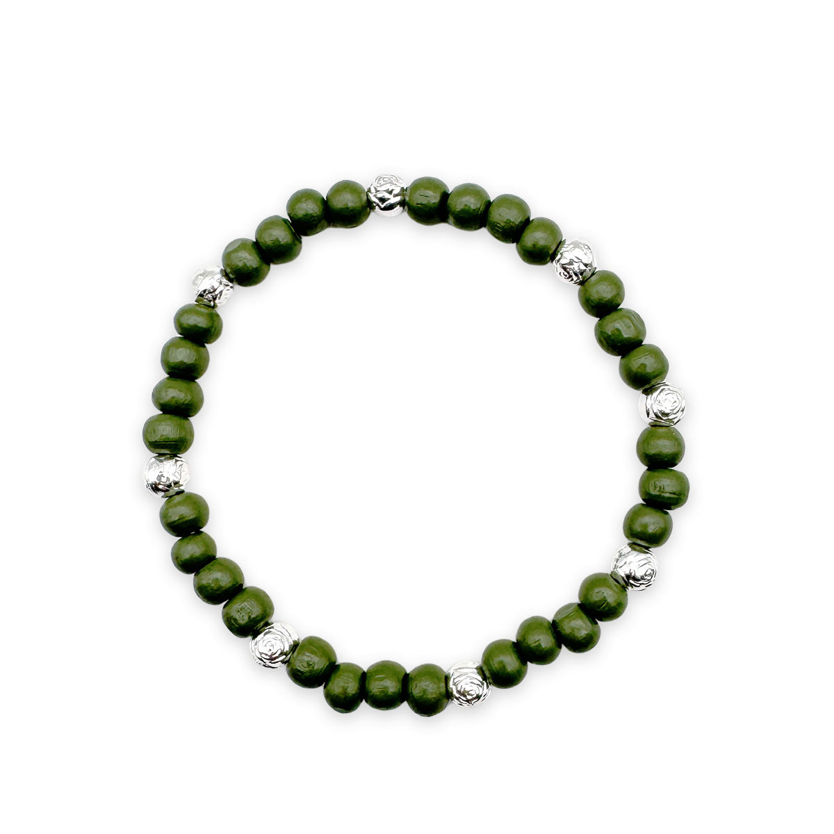 Holzperlen-Armband Bamboo mit Rosenperlen