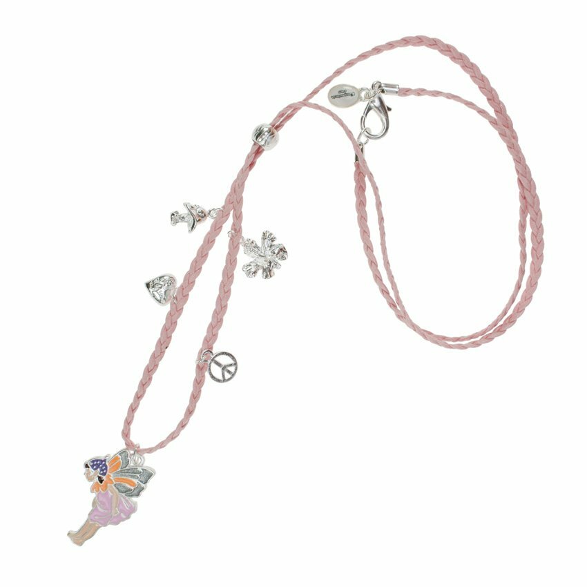 Collier en coton avec pendentif elfe émaillé en rose