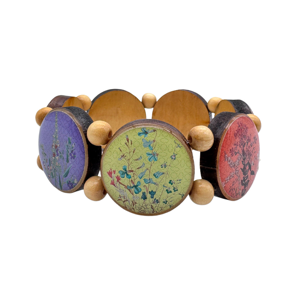 Brown Wooden Bracelet with Floral Motifs