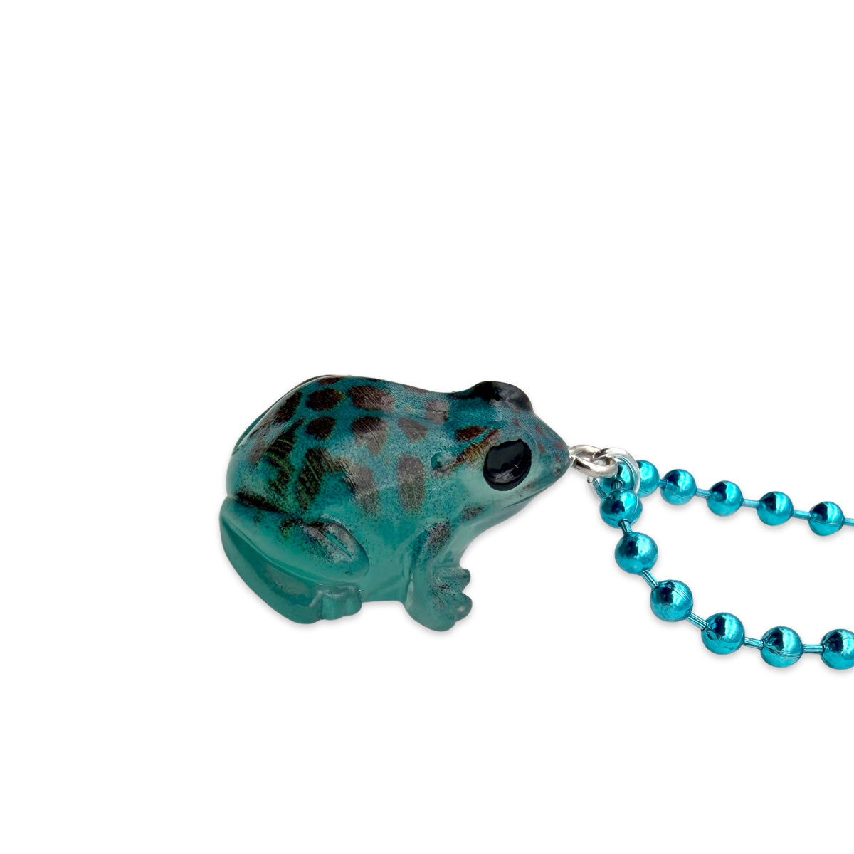 Kugelkette Metallic Blau mit fluoreszierendem Froschanhänger in Petrol aus Acryl