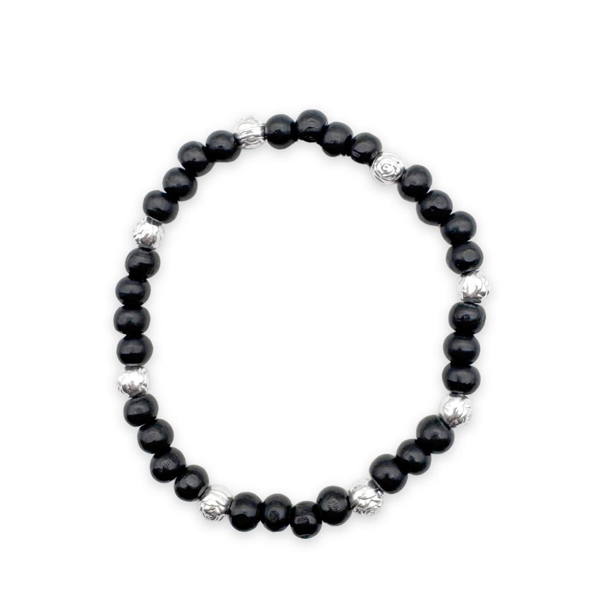 Holzperlen-Armband Schwarz mit Rosenperlen