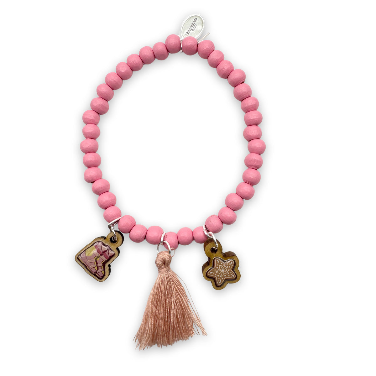 Wooden bracelet 6mm in lilac with wooden pins
