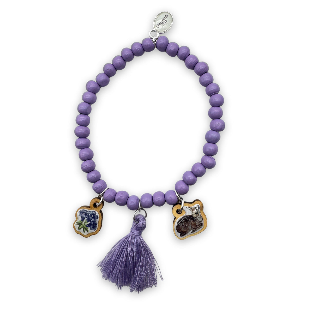 Wooden bracelet 6mm in lilac with wooden pins