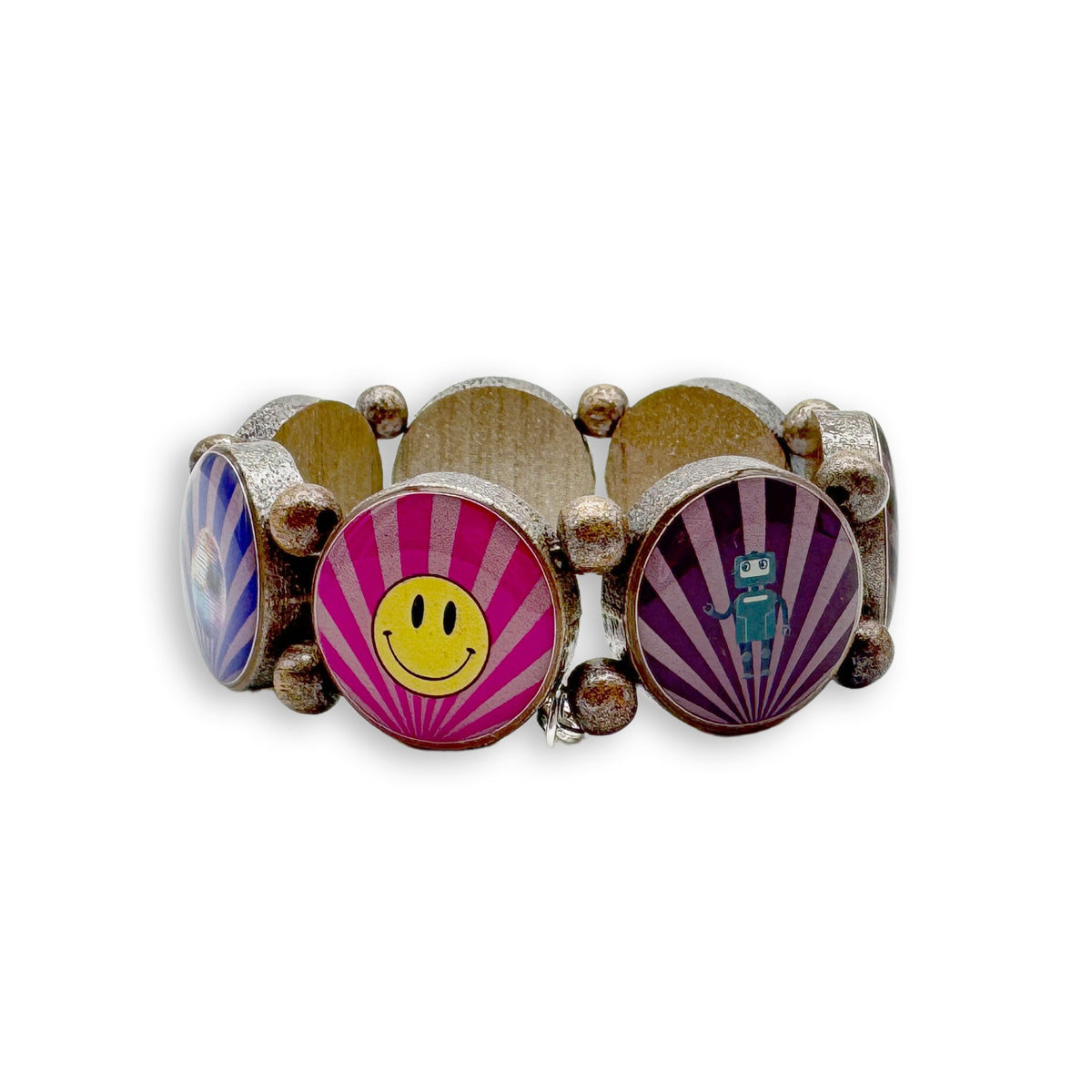 Holzarmband Rund Stripe mit 7 Discomotiven