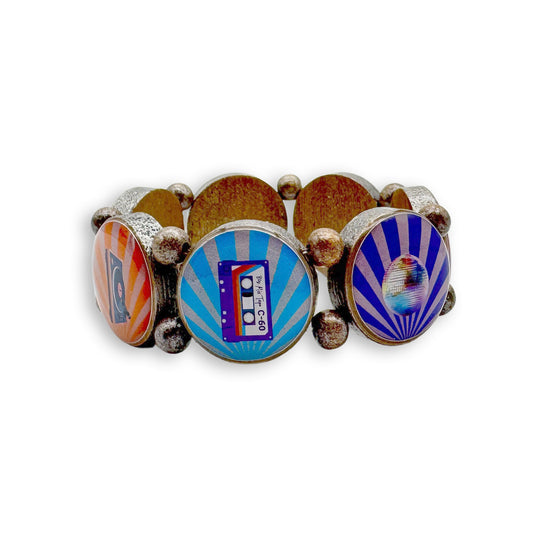 Holzarmband Rund Stripe mit 8 Discomotiven