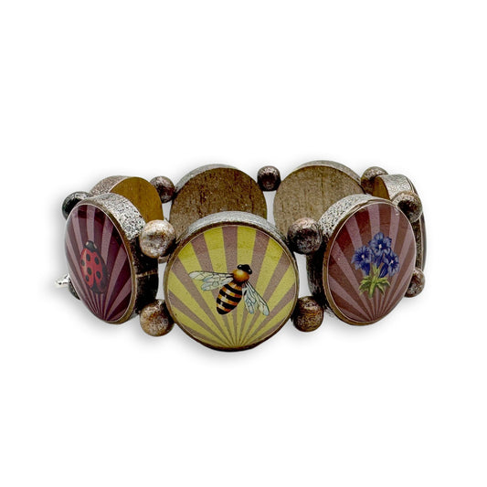 Holzarmband Rund Stripe mit 8 Heimatmotiven