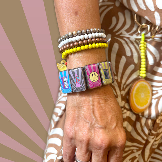 Statement Holzarmband Stripe mit 10 Discomotiven