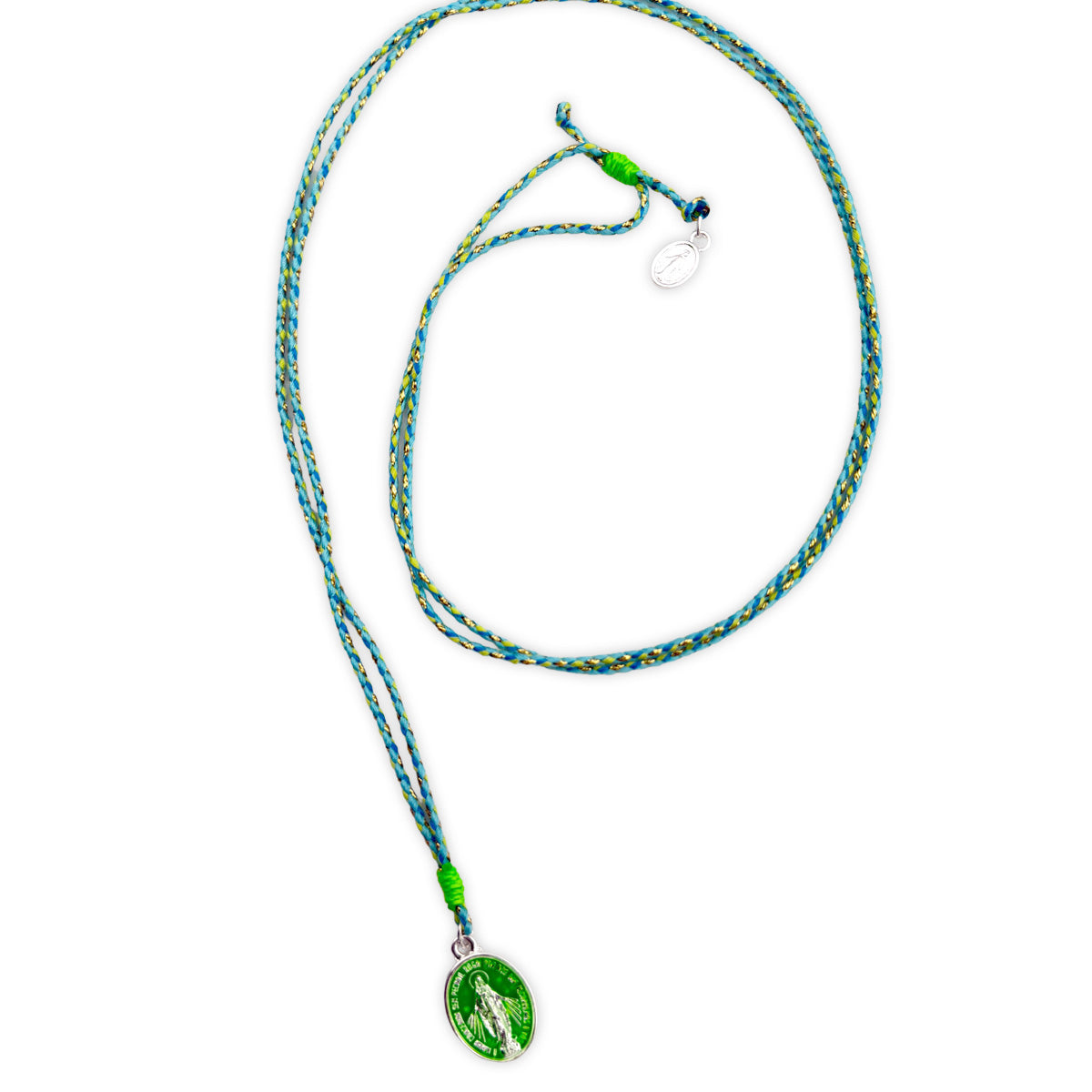 Stringkette mit Madonnamedaillon Neongrün-Silber
