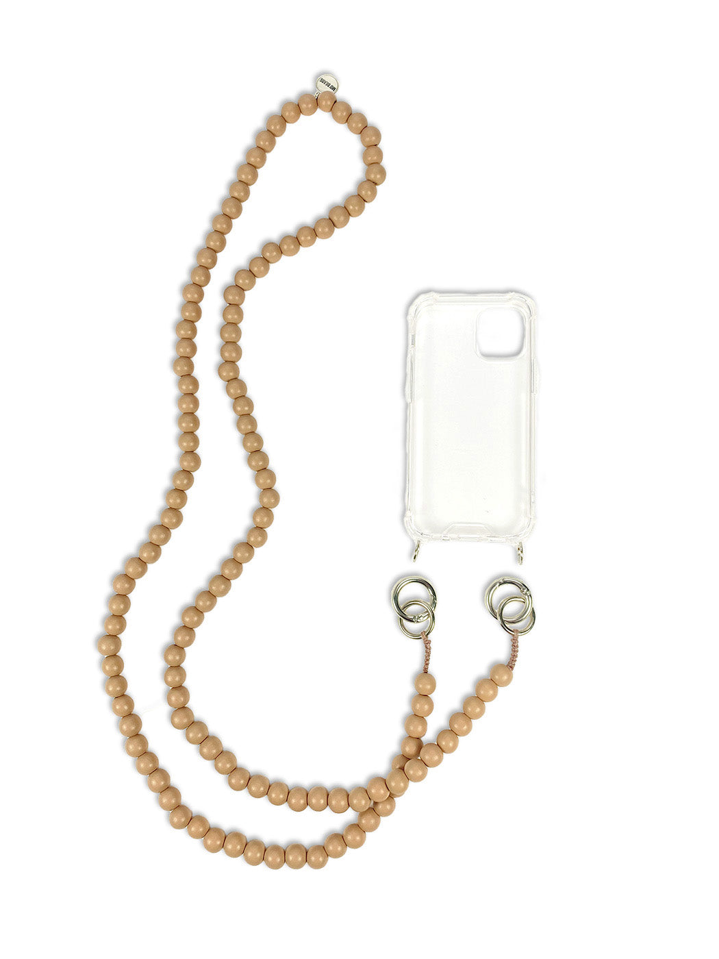 Escapulario Handykette Cappuccino mit warmen Braun- und Cremetönen sowie Metallkarabinern als coffee-inspired Smartphone-Accessoire für Frauen.