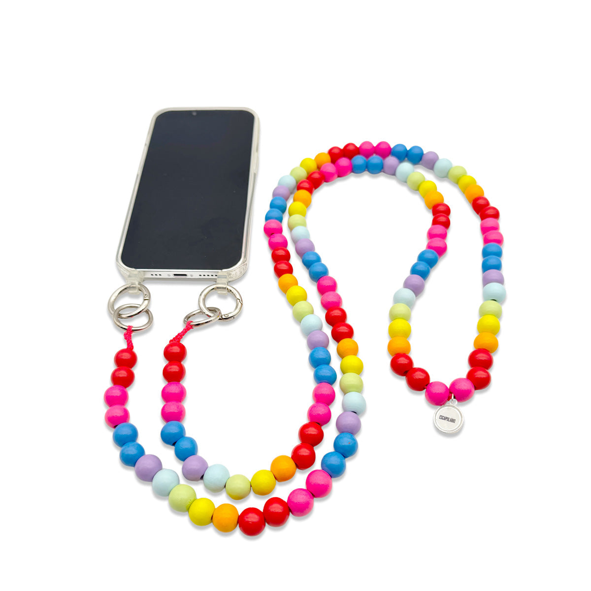 Escapulario Handykette aus Holzperlen im Festival Mix, bunte klassische Smartphonekette für sommerliche Looks.