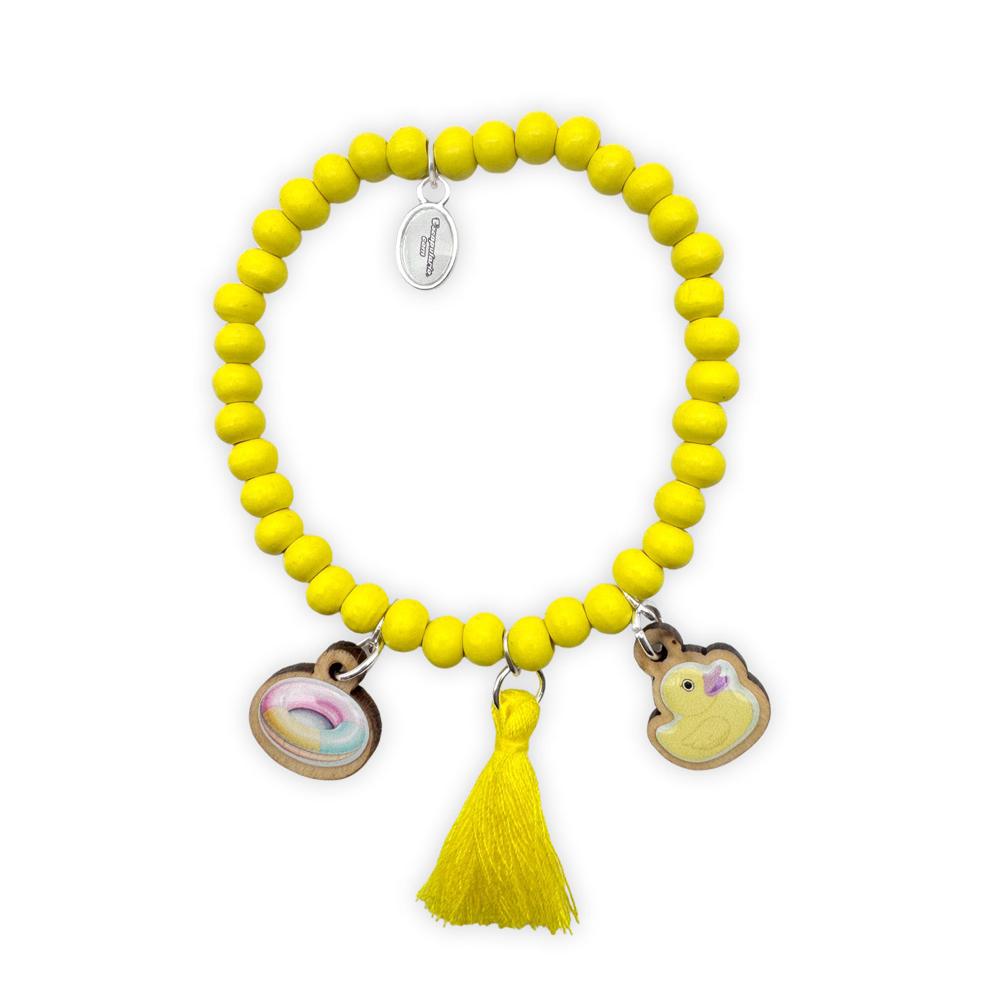 Escapulario Holzarmband in Gelb mit Holzente und bunten Details als fröhliches Armband für deinen Sommerlook.