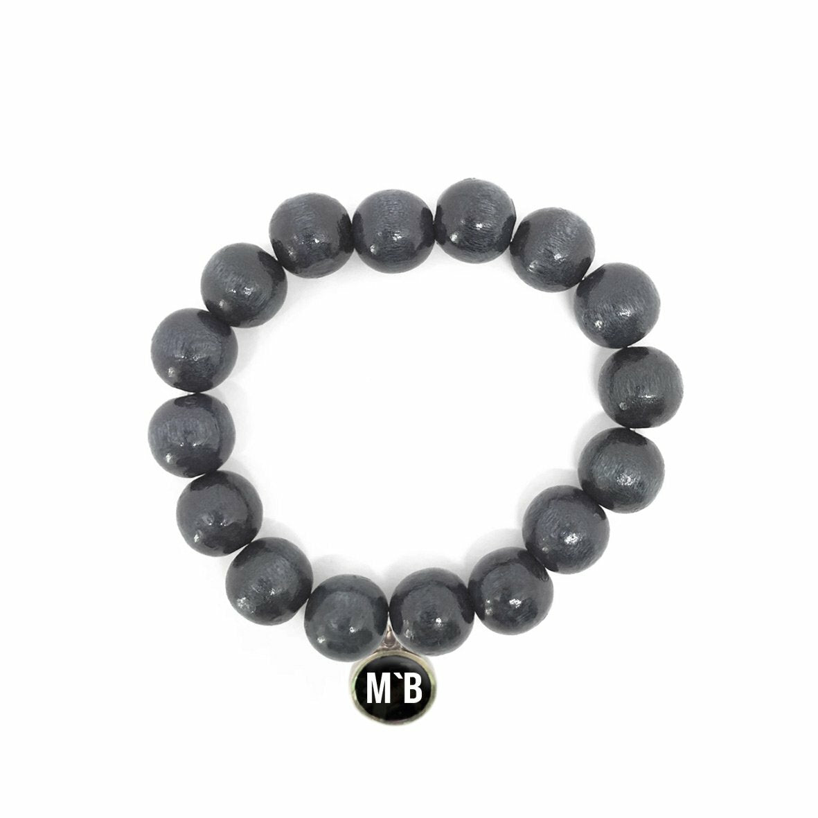 Escapulario Holzarmband in Grau aus 12mm Perlen mit elastischem Band als schlichtes vielseitiges Armband für Frauen.