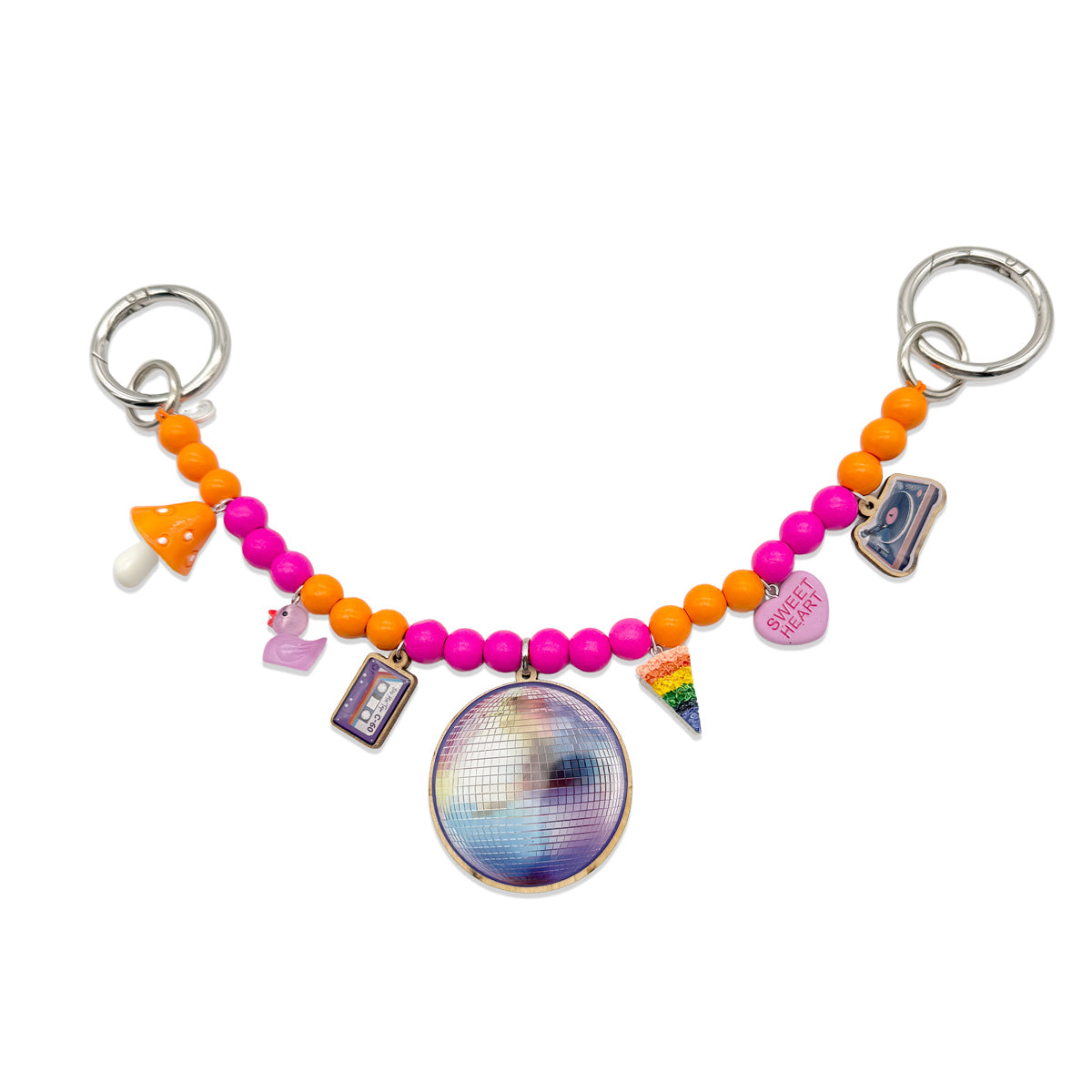 Escapulario Taschenkette DISCO 82 als glitzernde retro Taschenkette fĂĽr Taschen und Handtaschen das perfekte Geschenk fĂĽr feierwĂĽtige Damen.