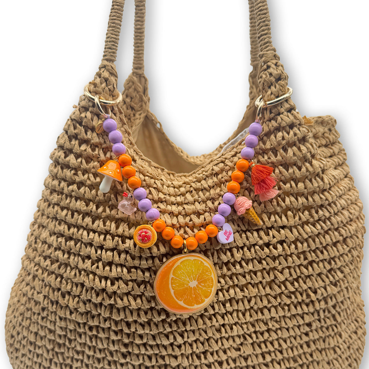 Escapulario Taschenkette Orange Bliss als leuchtende Taschenkette fĂĽr Taschen und Handtaschen ein strahlendes Sommer Accessoire fĂĽr modebewusste Frauen.