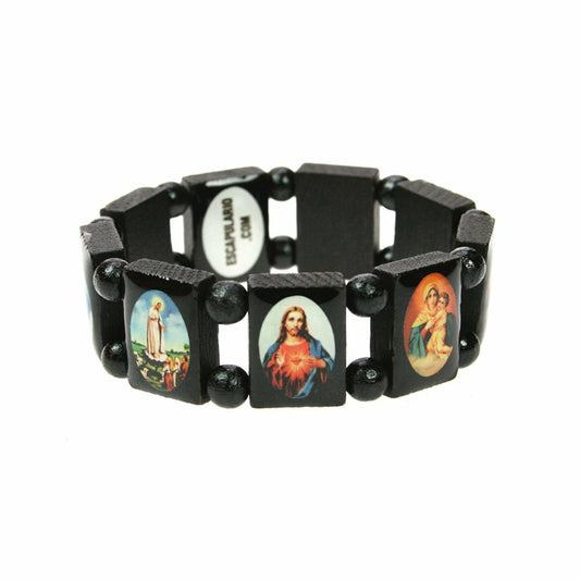 Original Escapulario Patron Saint Wooden Bracelet Black Size S/M