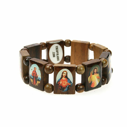 Original Escapulario Patron Saint Wooden Bracelet Brown Size L