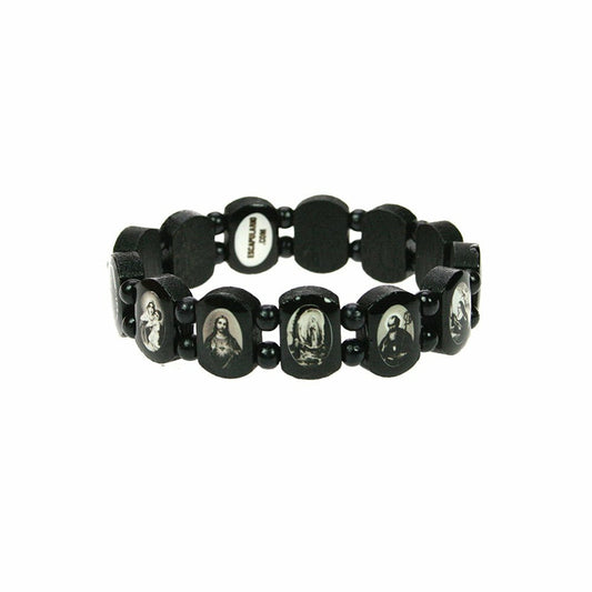 Narrow Escapulario Patron Saint Bracelet Black
