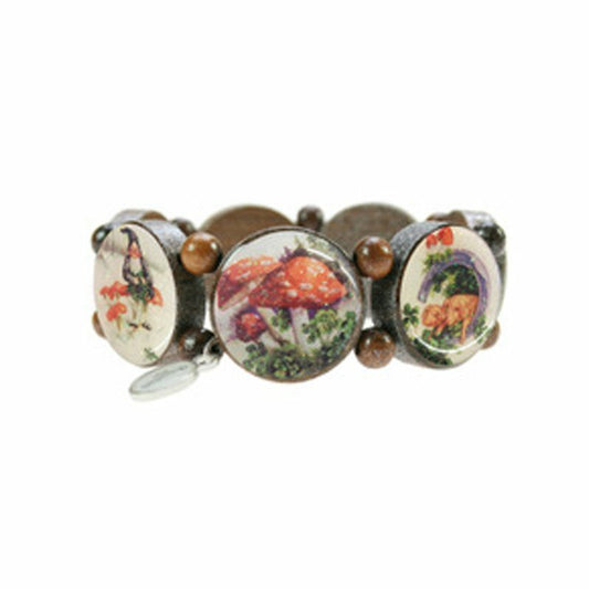Wooden bracelet brown with silver pigments dwarf motifs