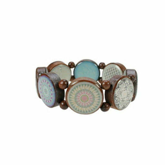wooden bracelet with black and blue mandala motifs