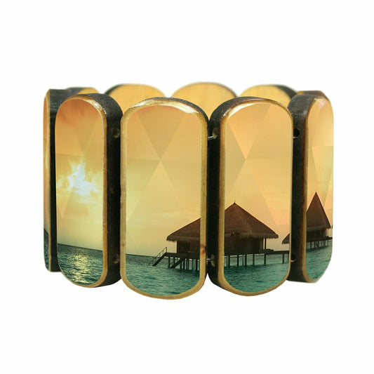 Statement wooden bracelet wide Bora Bora
