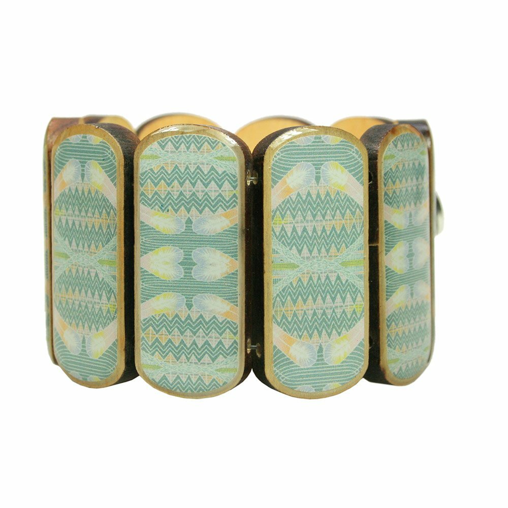 Statement wooden bracelet ethnic light green