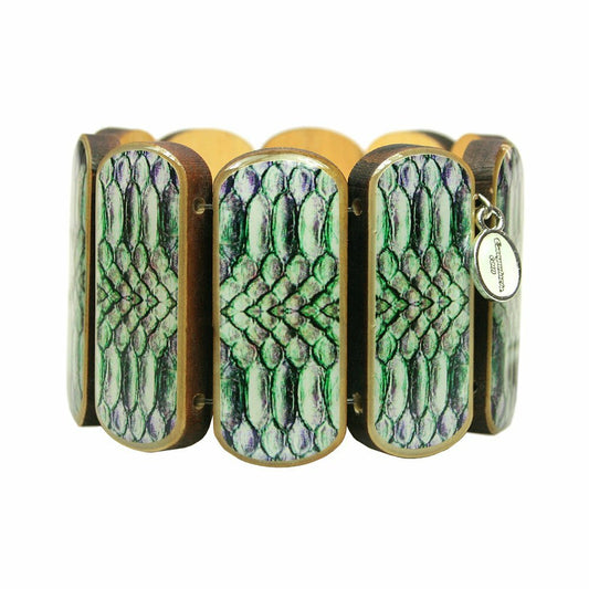 Statement wooden bracelet wide snake pattern