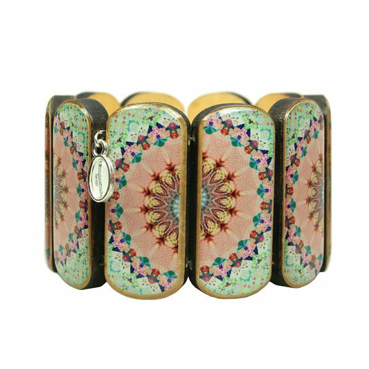 Statement wooden bracelet wide kaleidoscope pink