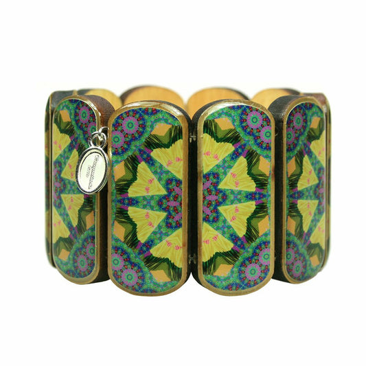 Statement wooden bracelet wide kaleidoscope yellow