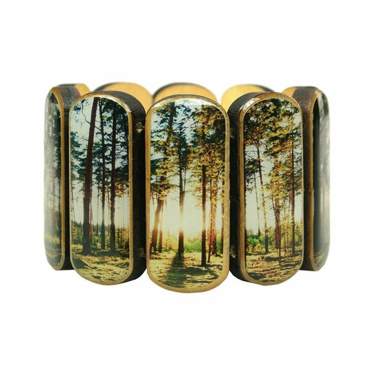 Statement wooden bracelet forest motif