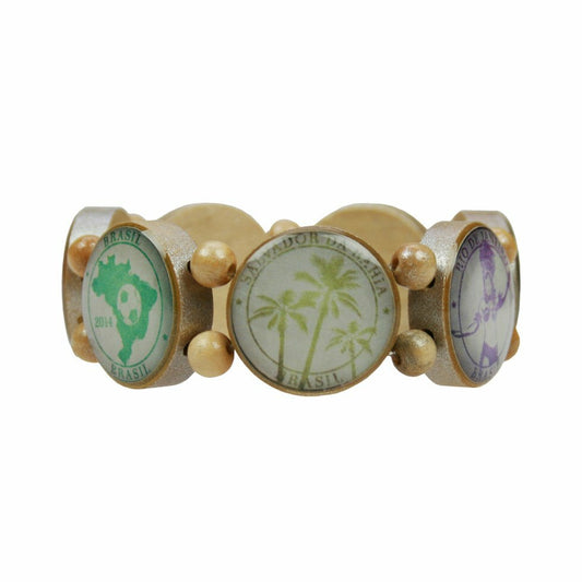 Wooden bracelet light with silver pigments and Brazil motifs
