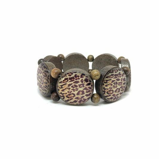 Wooden bracelet light with silver pigments and leopard print