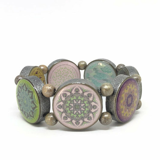 wooden bracelet with colorful mandala motifs