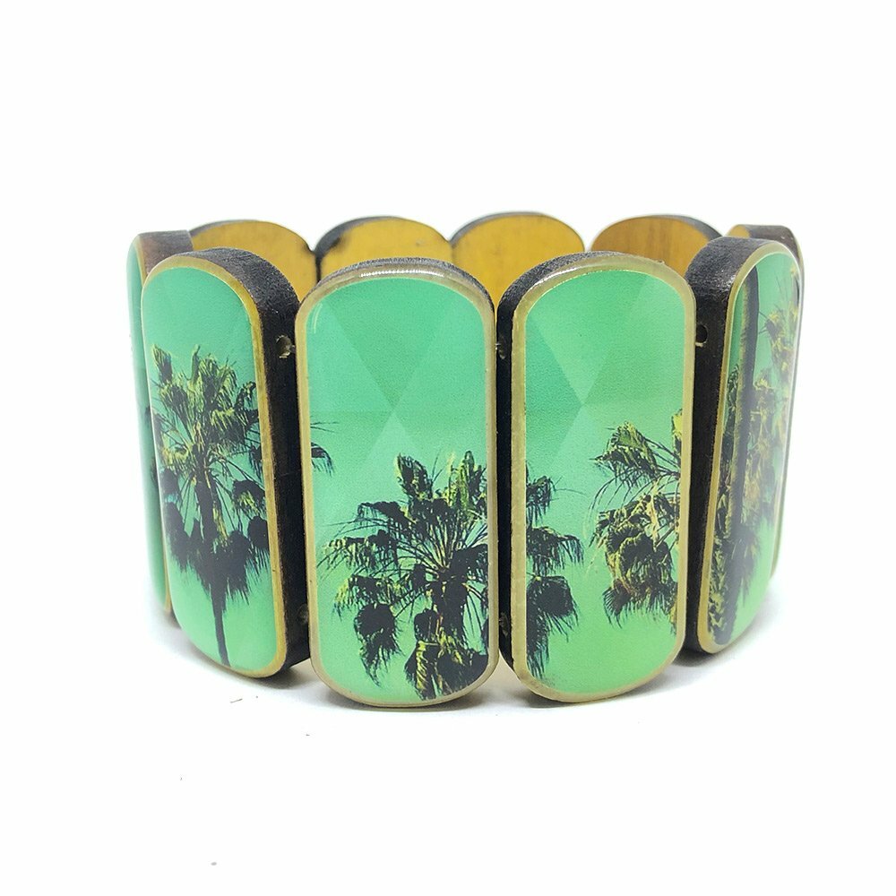 Statement wooden bracelet wide palm