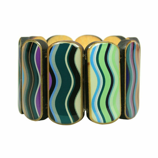 Statement wooden bracelet wave pattern colorful