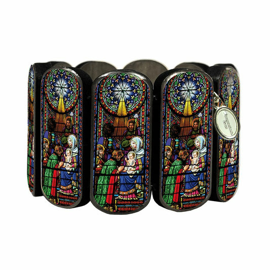 Statement wooden bracelet church with Maria motif